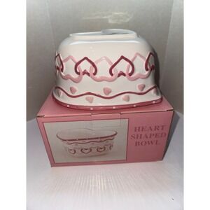 Heart Shaped Bowl Pink And White Valentine's Day Decor Cute Ceramic With Box